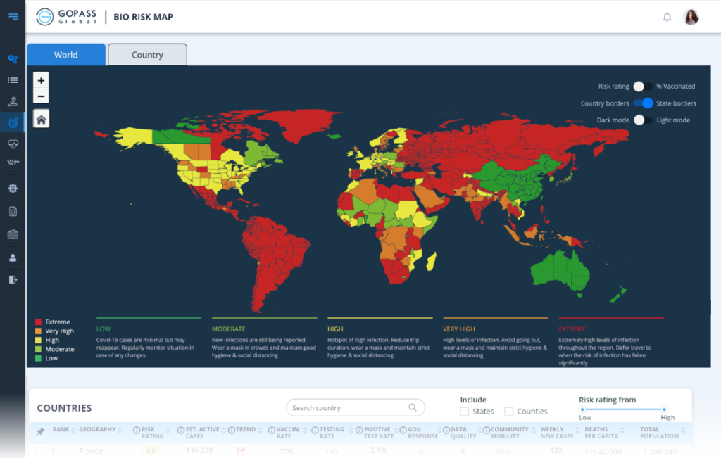 image of Covid risk map for world travel